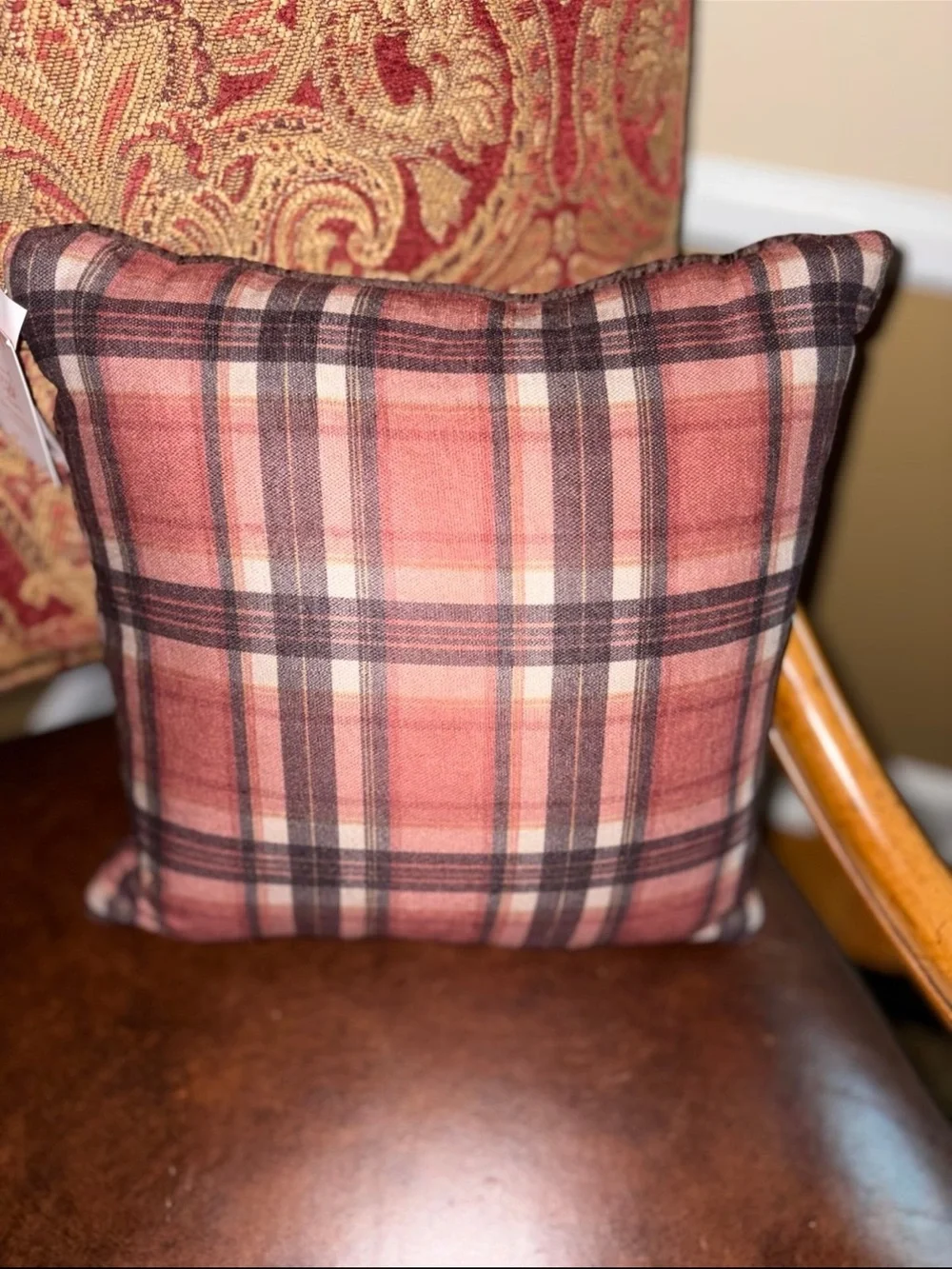 Halloween Ghost Cross-Stitch Decorative Pillow - Gray & Brown